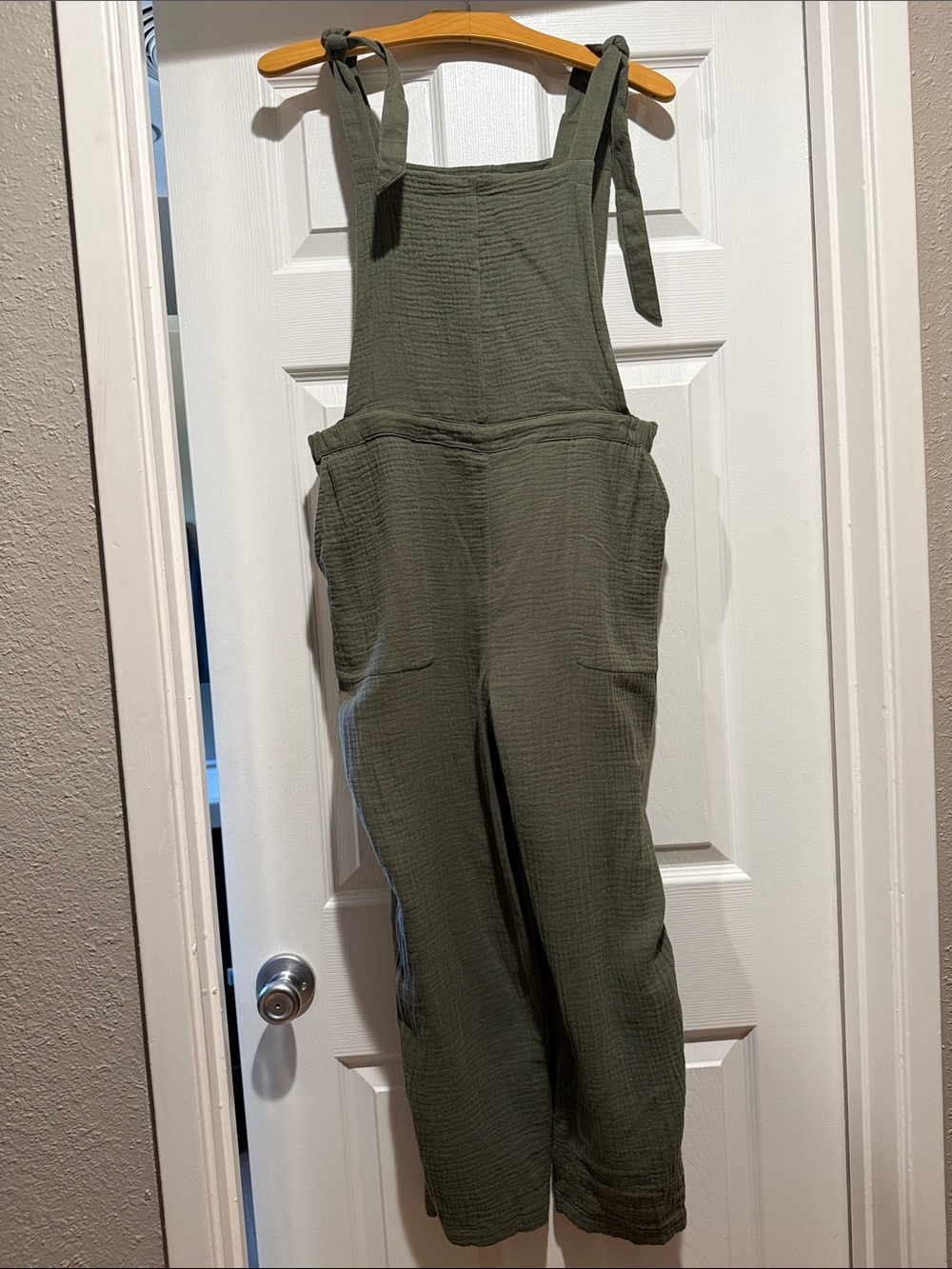 Up West- Olive Tie-Strap Cotton Overalls for Women